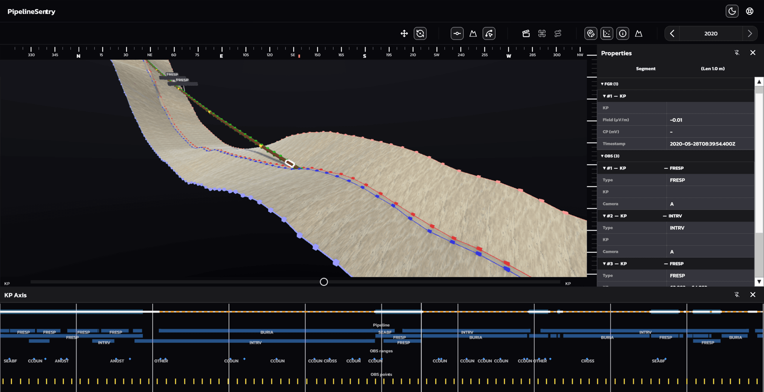 PipelineSentry™ subsea pipeline digital twin interface
