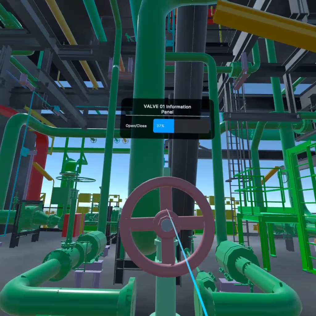 Plant Explorer VR valve interaction with opening-percentage feedback